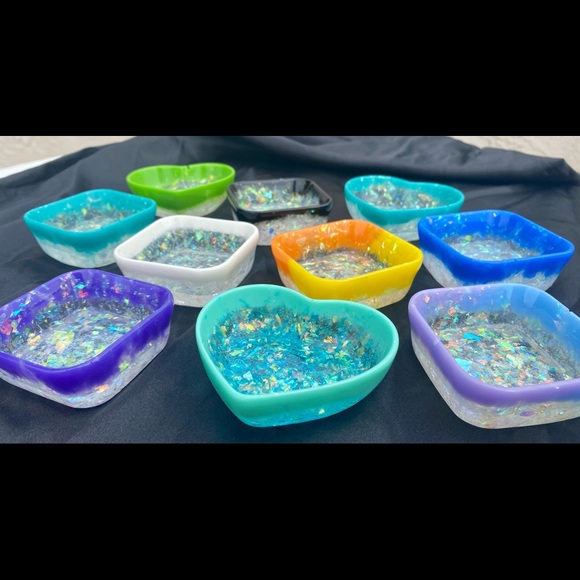 Holographic Trays - Heart Dish - Square Jewelry Holder - Handmade - Picture 9 of 11